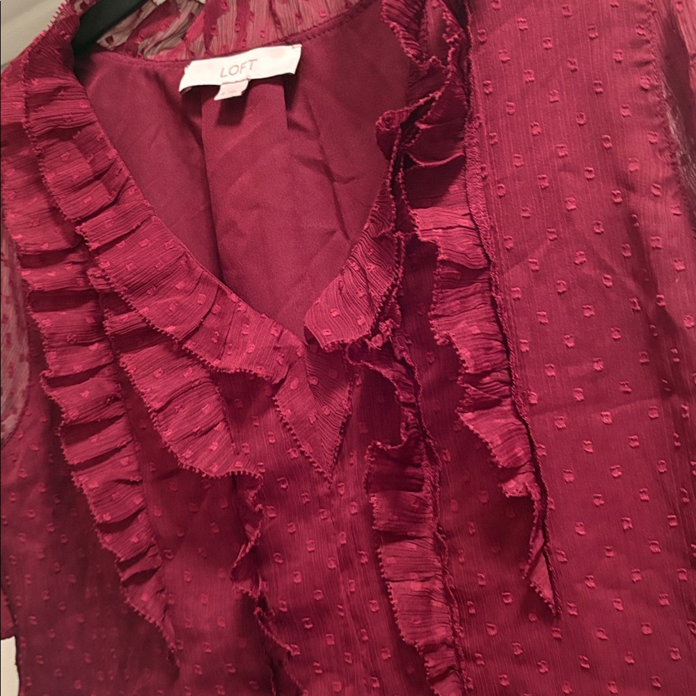 LOFT Deep Red Ruffle Blouse - Picture 2 of 4